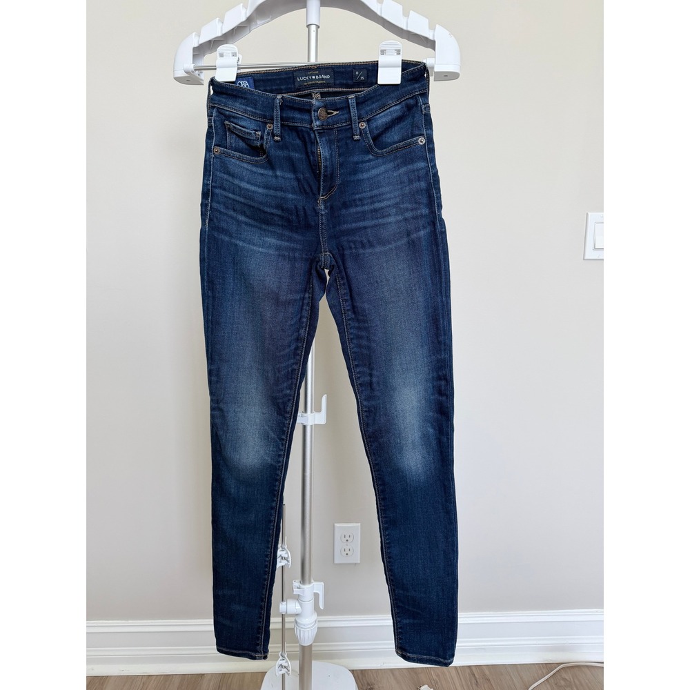 Lucky Brand Ava Mid Rise Skinny Jeans Womens 0/25 Dark Blue Denim Wash Whiskered